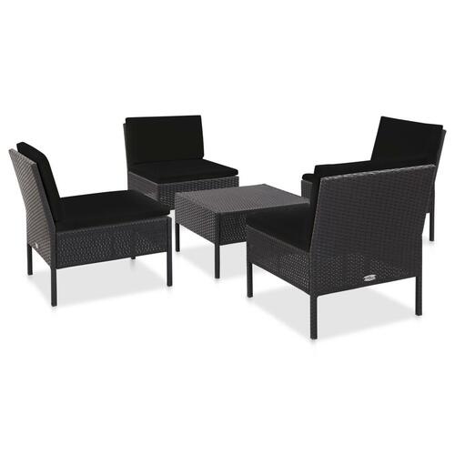 Havesofasæt med hynder 5 dele polyrattan sort