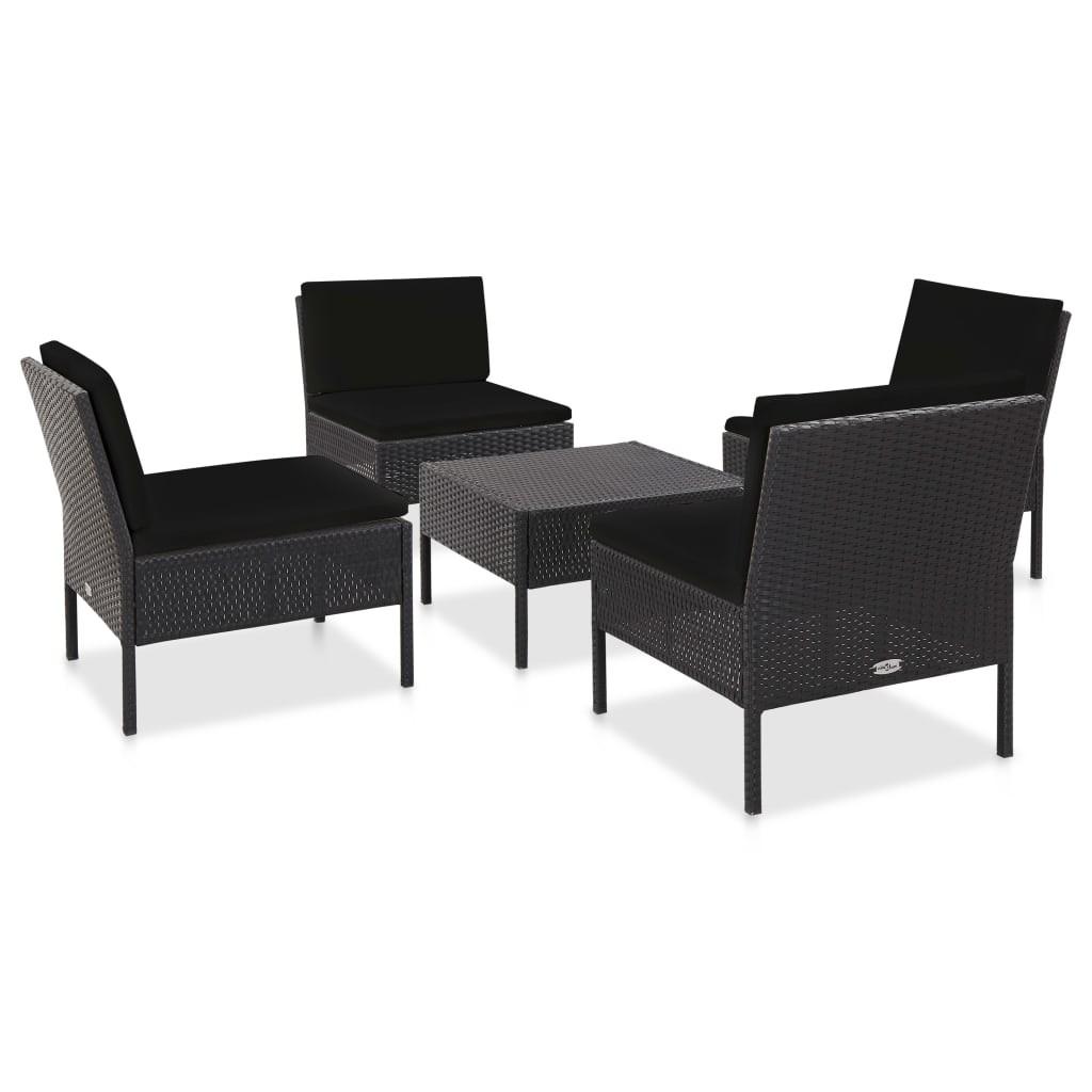 Havesofasæt med hynder 5 dele polyrattan sort