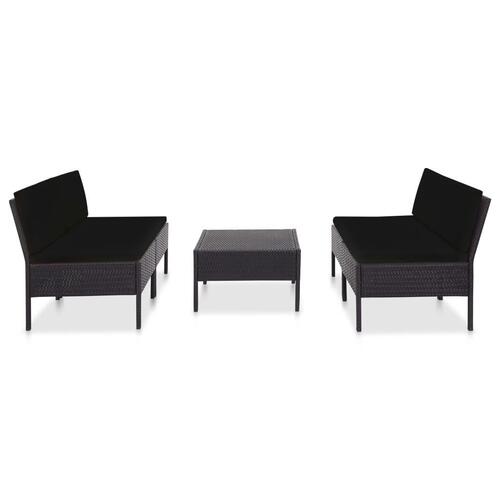 Havesofasæt med hynder 5 dele polyrattan sort