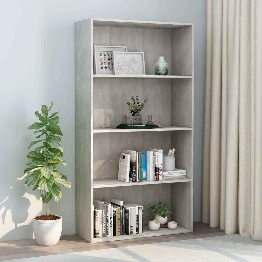 Bogreol med 4 hylder 80x30x151,5 cm konstrueret træ betongrå