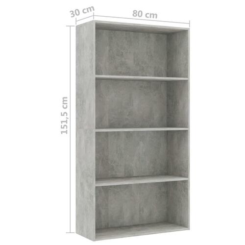 Bogreol med 4 hylder 80x30x151,5 cm konstrueret træ betongrå