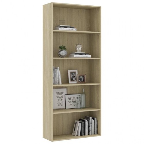 Bogreol med 5 hylder 80x30x189 cm konstrueret træ sonoma-eg