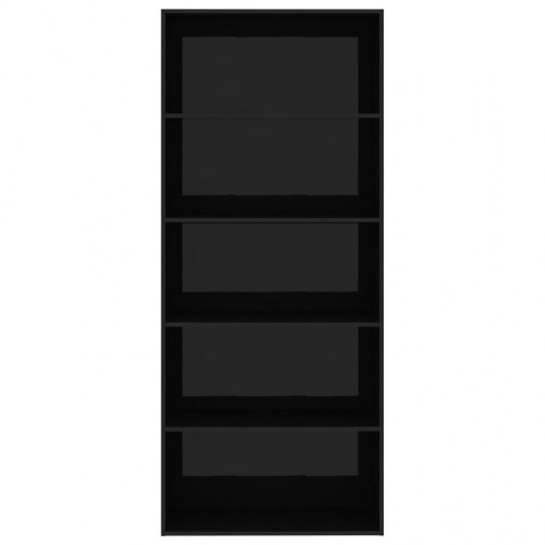 Bogreol med 5 hylder 80x30x189 cm konstrueret træ sort højglans