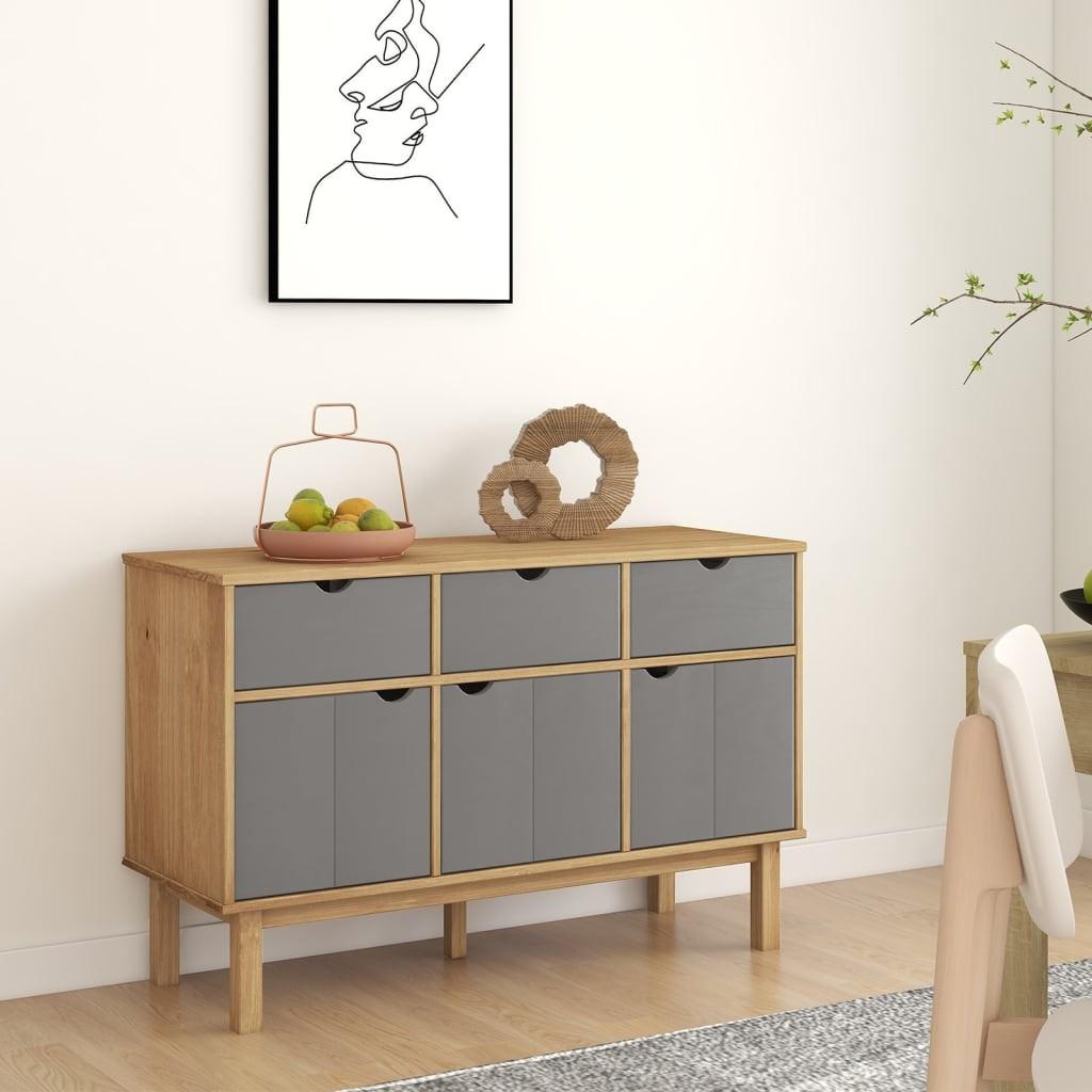 Skænk OTTA 113,5x43x73 cm massivt fyrretræ brun og grå billede
