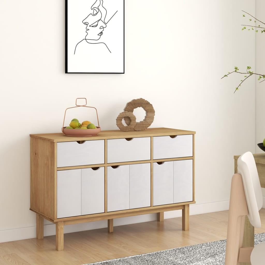 Skænk OTTA 113,5x43x73 cm massivt fyrretræ brun og hvid billede
