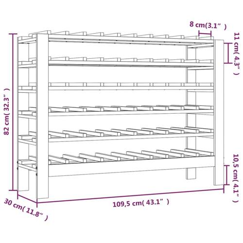 Vinreol 109,5x30x82 cm massivt fyrretræ