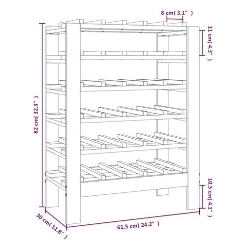 Vinreol 61,5x30x82 cm massivt fyrretræ