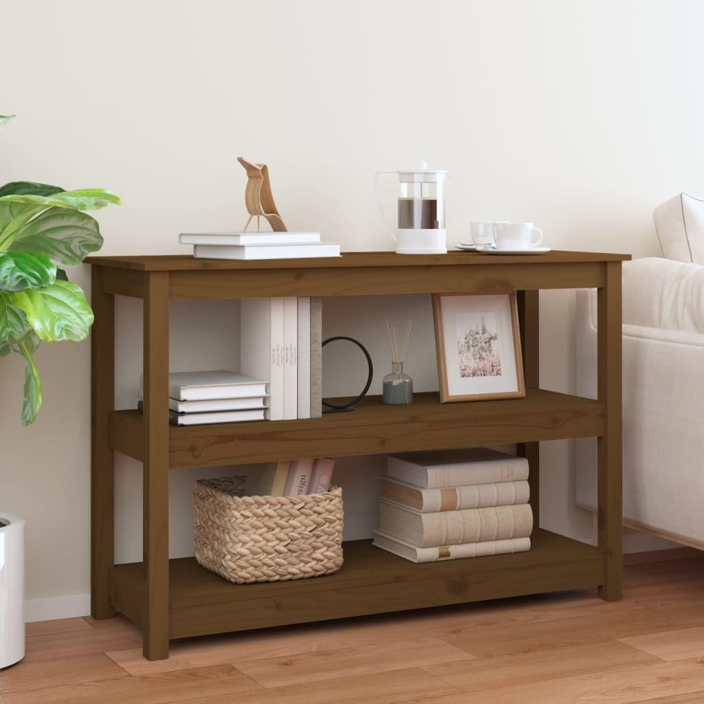 Konsolbord 110x40x74 cm massivt fyrretræ gyldenbrun