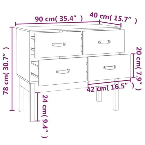 Konsolskab 90x40x78 cm massivt fyrretræ hvid