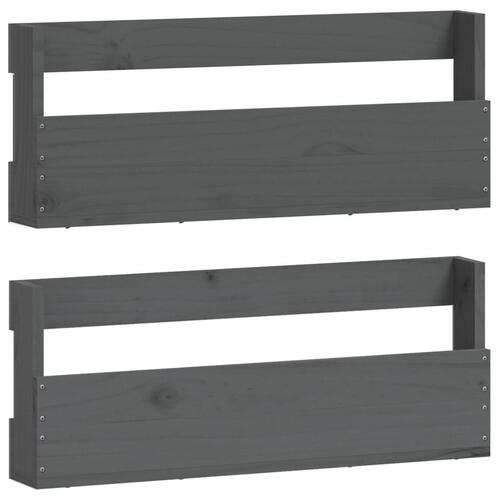 Væghængte skohylder 2 stk. 59x9x23 cm massivt fyrretræ grå