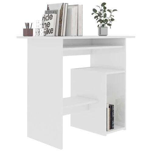 Skrivebord 80x45x74 cm konstrueret træ hvid højglans