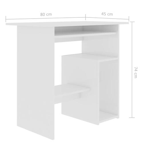 Skrivebord 80x45x74 cm konstrueret træ hvid højglans