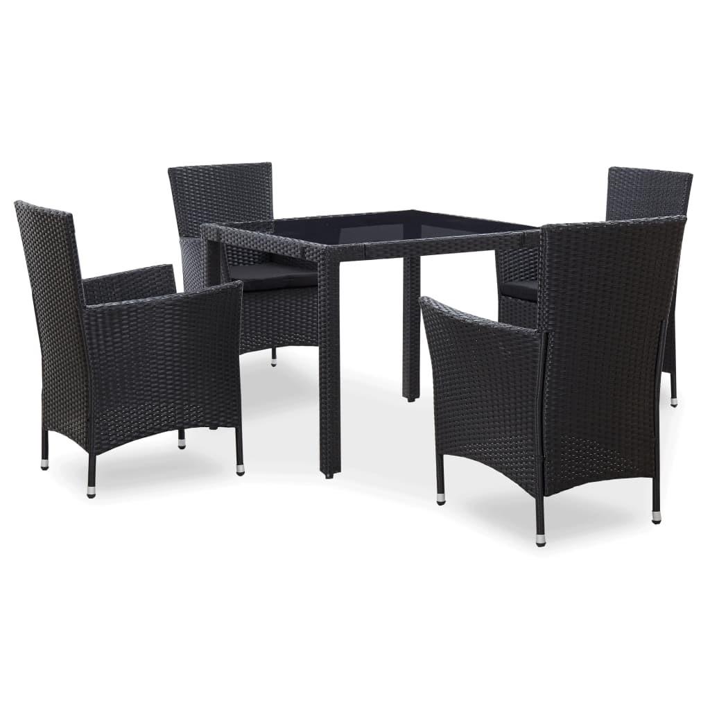Udendørs spisebordssæt 5 dele polyrattan sort