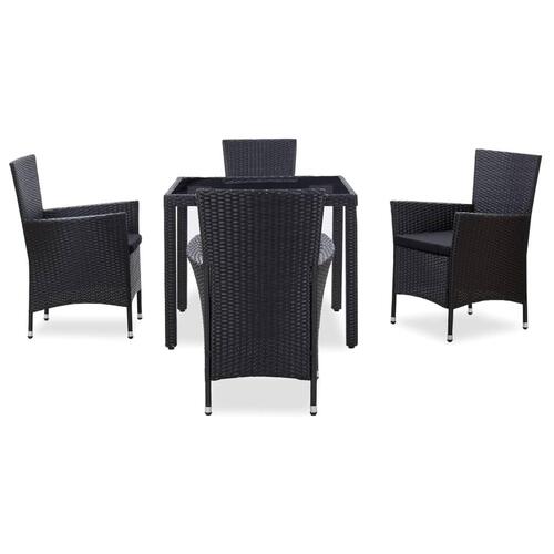 Udendørs spisebordssæt 5 dele polyrattan sort