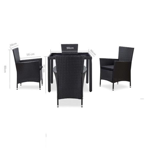 Udendørs spisebordssæt 5 dele polyrattan sort