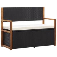Havebænk 115 cm polyrattan og massivt akacietræ sort