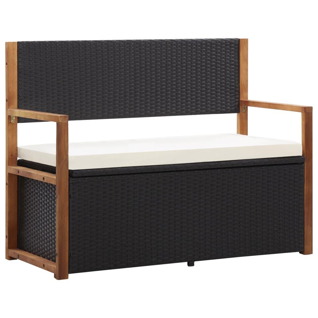 Havebænk 115 cm polyrattan og massivt akacietræ sort