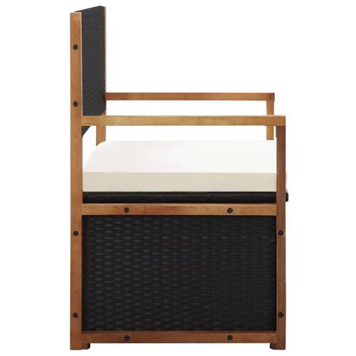Havebænk 115 cm polyrattan og massivt akacietræ sort