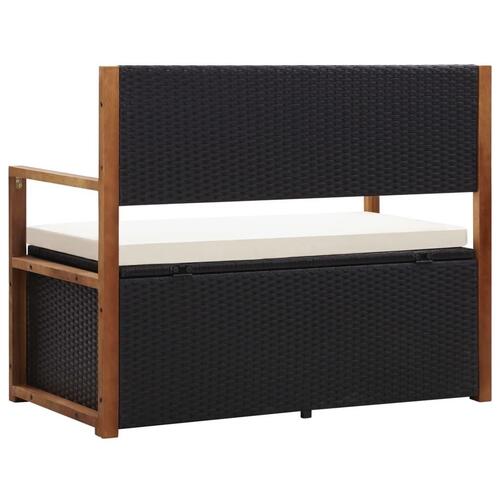 Havebænk 115 cm polyrattan og massivt akacietræ sort