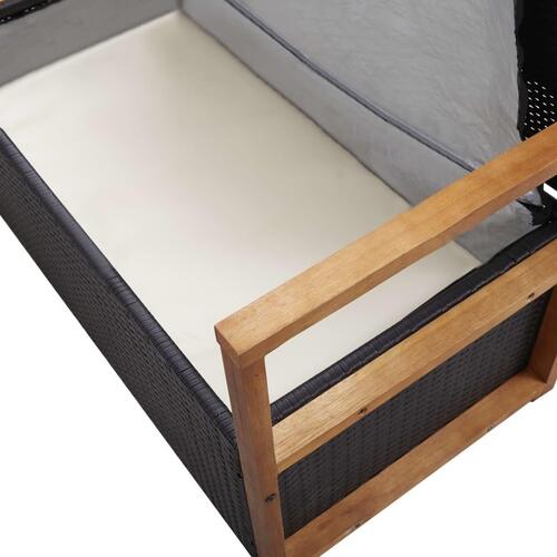 Havebænk 115 cm polyrattan og massivt akacietræ sort