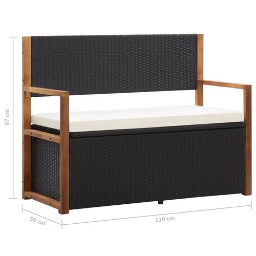 Havebænk 115 cm polyrattan og massivt akacietræ sort