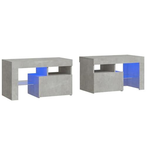 Sengeborde 2 stk. med LED-lys 70x36,5x40 cm betongrå