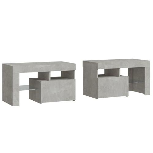 Sengeborde 2 stk. med LED-lys 70x36,5x40 cm betongrå