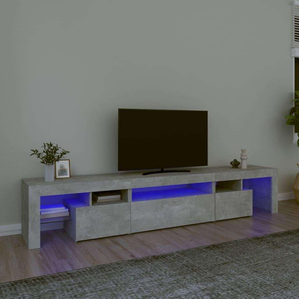 Sengebord med LED-lys 215x36,5x40 cm betongrå