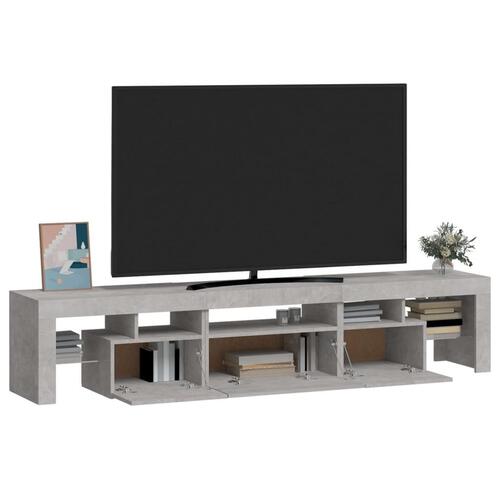 Sengebord med LED-lys betongrå 200x36,5x40 cm