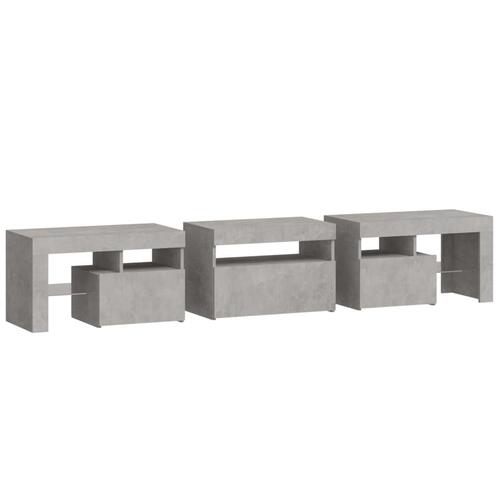Sengebord med LED-lys betongrå 200x36,5x40 cm