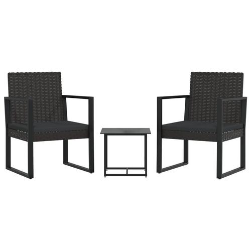 Loungesæt til haven 3 dele med hynder polyrattan sort