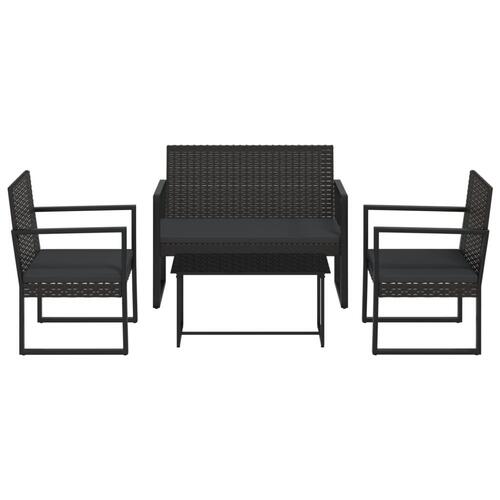 Loungesæt til haven 4 dele med hynder polyrattan sort
