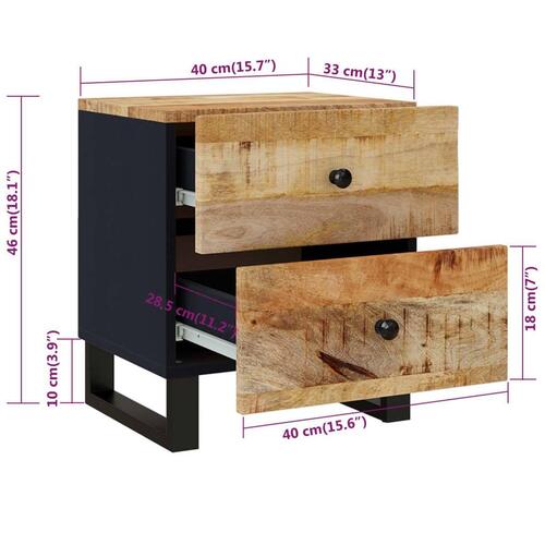 Sengebord 40x33x46 cm massivt mangotræ
