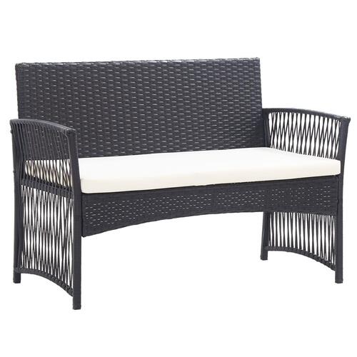 Haveloungesæt 4 dele med hynde polyrattan sort