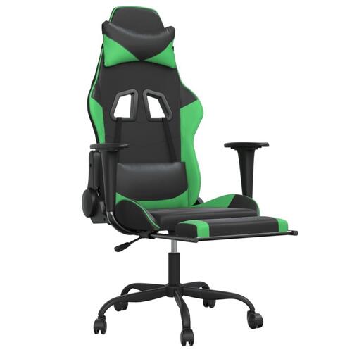 Gamingstol m. massagefunktion og fodstøtte kunstlæder sort grøn