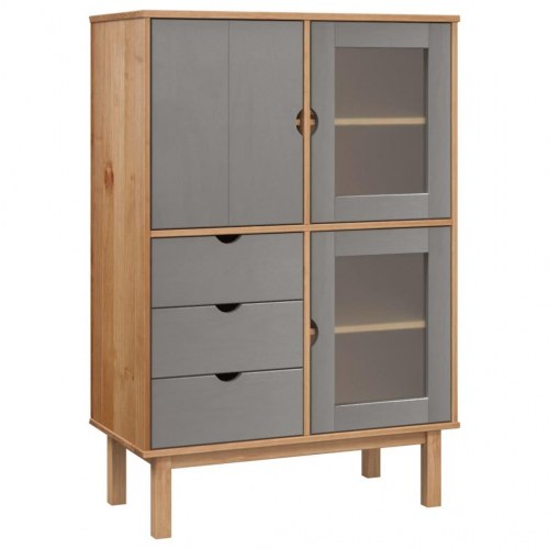 Højskab OTTA 85x43x125 cm massivt fyrretræ brun og grå