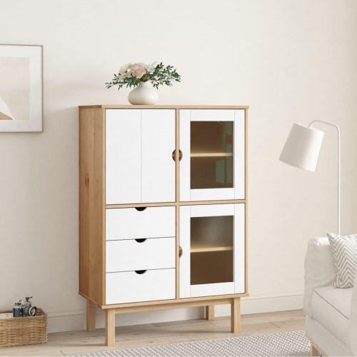Højskab OTTA 85x43x125 cm i massivt fyrretræ brun og hvid