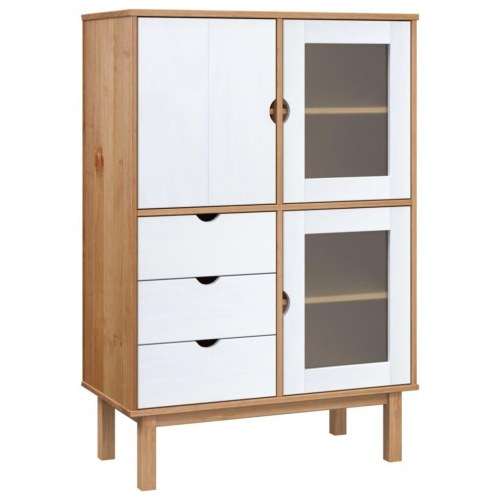 Højskab OTTA 85x43x125 cm i massivt fyrretræ brun og hvid