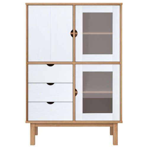 Højskab OTTA 85x43x125 cm i massivt fyrretræ brun og hvid