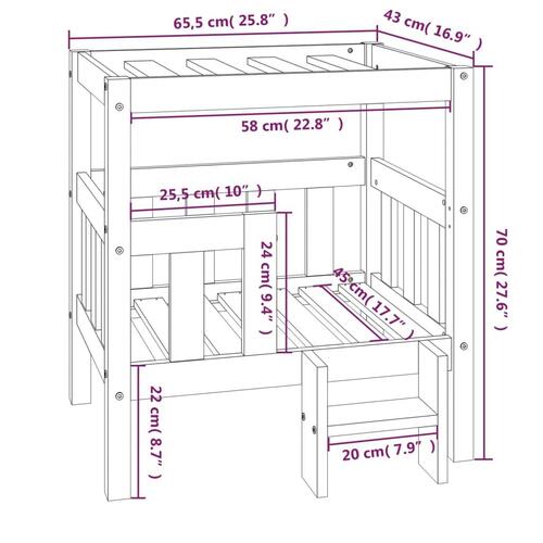 Hundeseng 55,65,5x43x70 cm massivt fyrretræ hvid