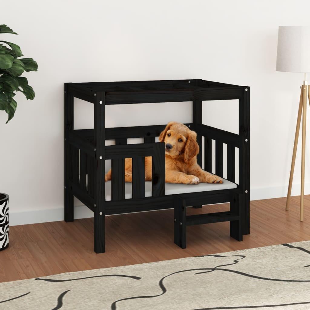 Hundeseng 75,5,x63,5x70 cm massivt fyrretræ sort