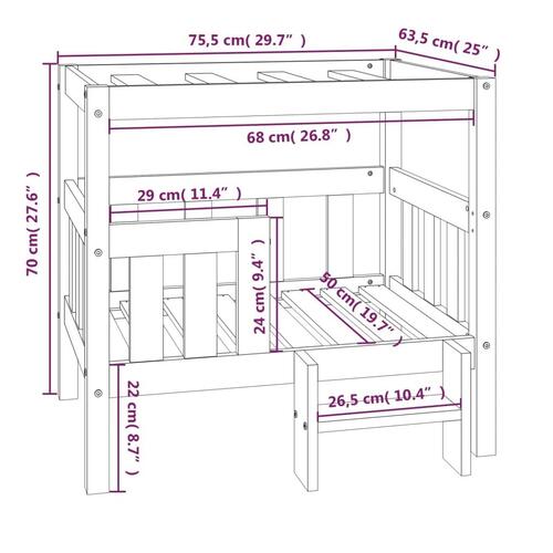 Hundeseng 75,5,x63,5x70 cm massivt fyrretræ sort