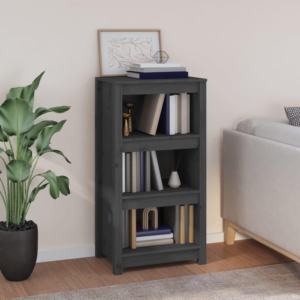 Bogreol 50x35x97 cm massivt fyrretræ grå