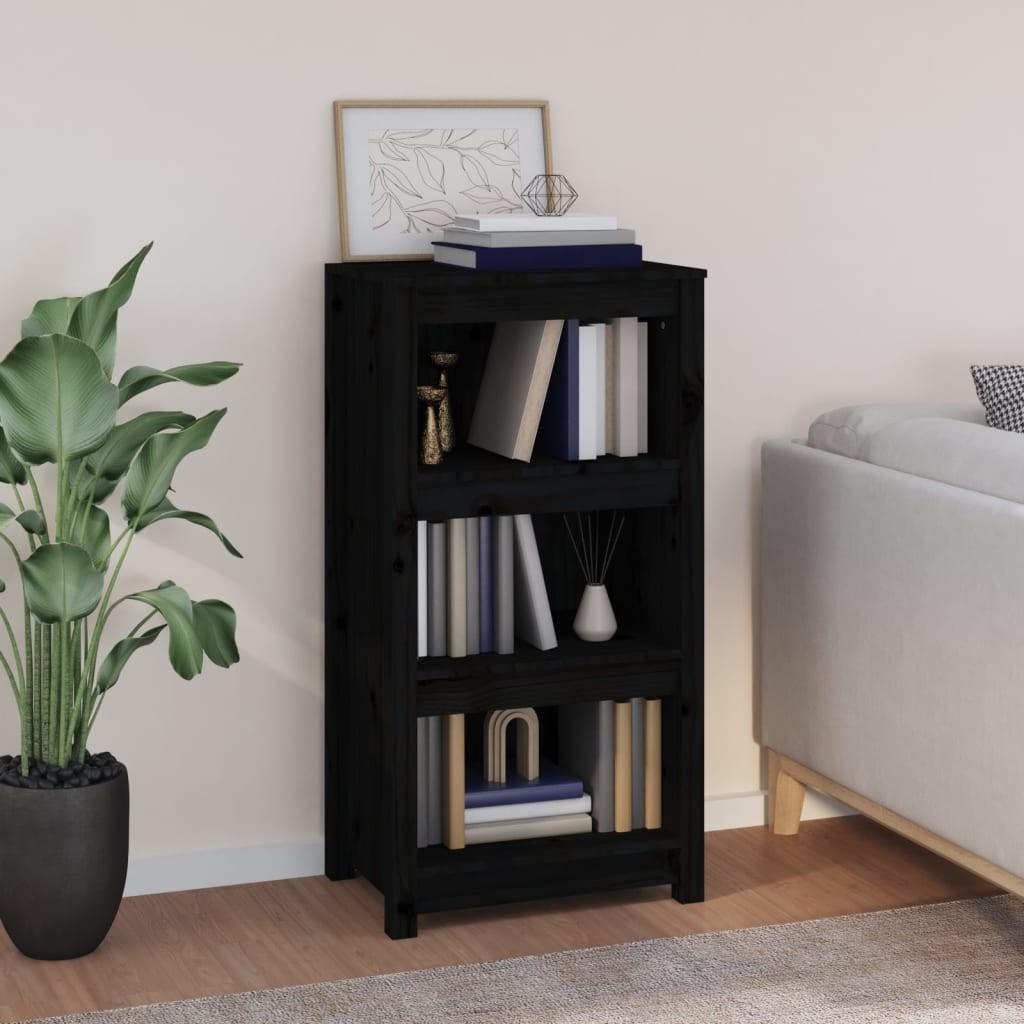 Bogreol 50x35x97 cm massivt fyrretræ sort