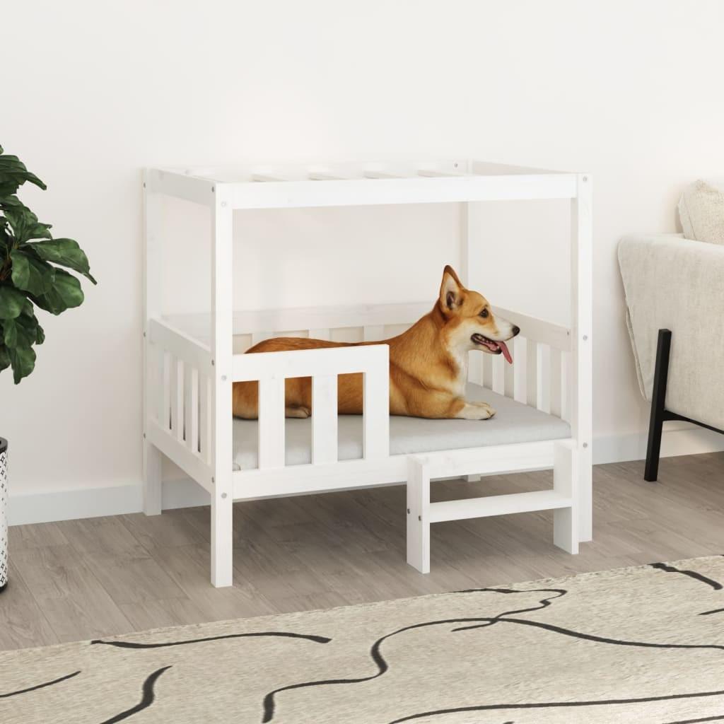 Hundeseng 95,5x73,5x90 cm massivt fyrretræ hvid