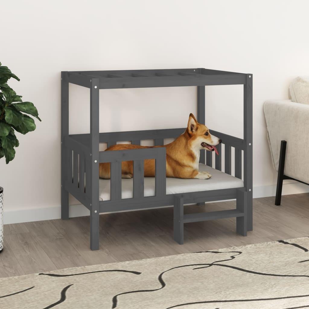 Hundeseng 95,5x73,5x90 cm massivt fyrretræ grå