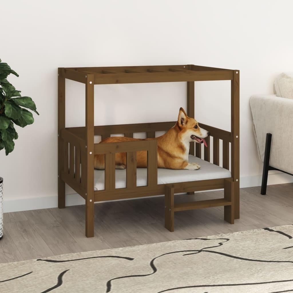 Hundeseng 95,5x73,5x90 cm massivt fyrretræ gyldenbrun