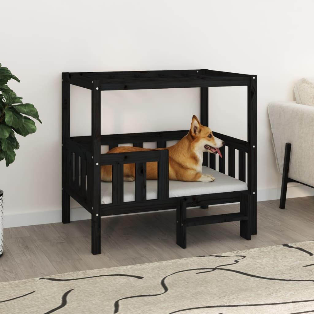 Hundeseng 95,5x73,5x90 cm massivt fyrretræ sort