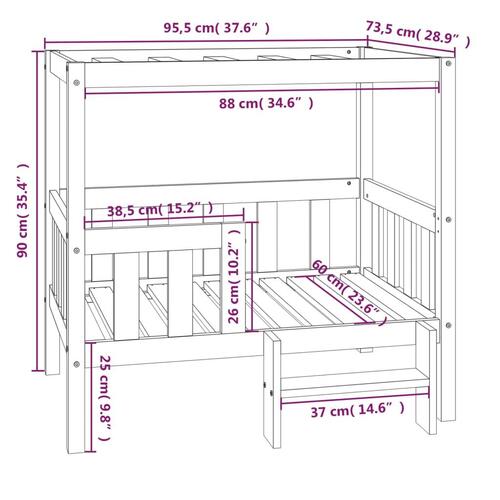 Hundeseng 95,5x73,5x90 cm massivt fyrretræ sort