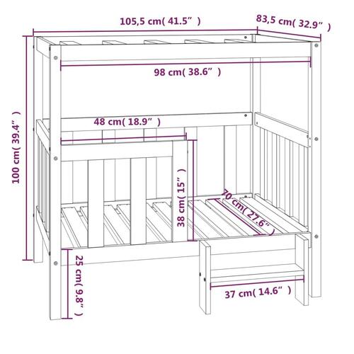 Hundeseng 105,5x83,5x100 cm massivt fyrretræ hvid
